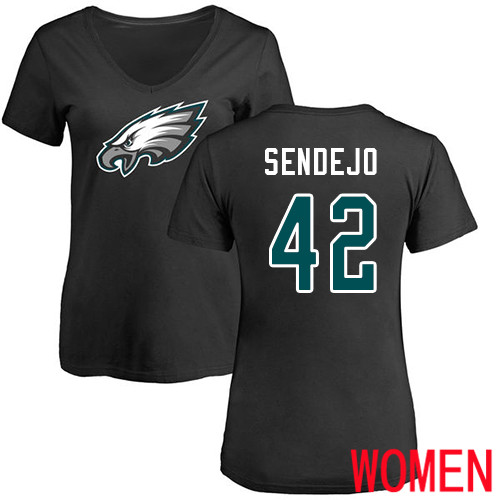 Women Philadelphia Eagles #42 Andrew Sendejo Black Name and Number Logo Slim Fit NFL T Shirt->nfl t-shirts->Sports Accessory